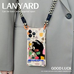 iPhone15ProMaxに適したポイントサイド猫クロスボディ携帯電話ケース14オールインクルーシブ13ストラップ12四隅ソフトケース11
