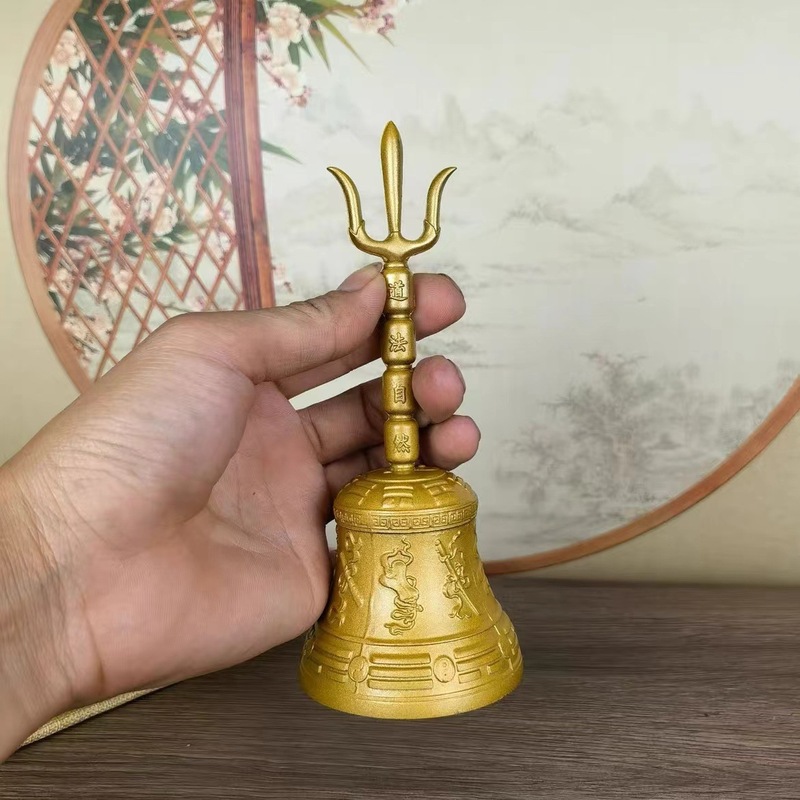 金銅三清鈴手揺純銅法鈴法器道鈴器三叉銅鈴道士法会|undefined