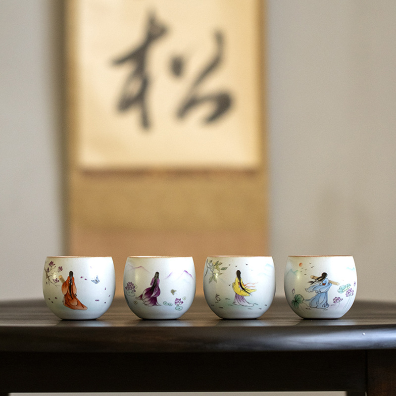 Horno de Ru Taza de Té de estilo Japonés taza de té Kung Fu juego de té de cerámica sola Taza Master Cup set Taza caja de regalo taza de té