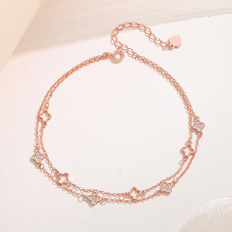 Four-Leaf Clover Bracelet for Women, European and American Cross-Border New Trendy Fashion Simple Style Jewelry, Hot-Selling Accessory, Tk Amazon Anklet