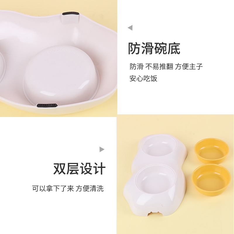 Fabricante en stock nuevo huevo amarillo solo y doble Pet Bowl doble capa antidetonante gato tazón de fuente de alimentación de agua potable cuenca perro tazón