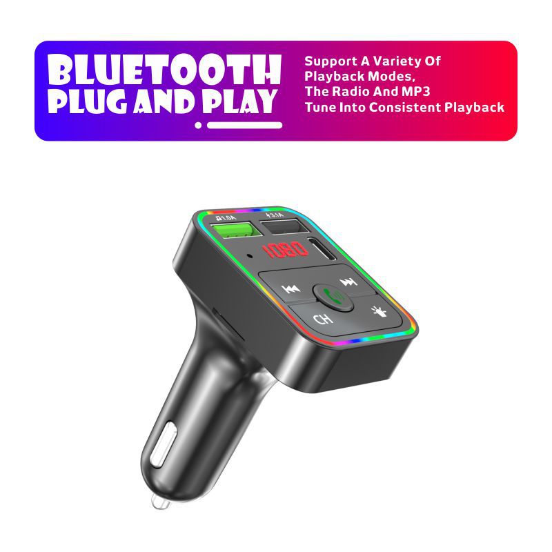 Fm Transmitter and Receiver Car Bluetooth Mp3 Player with Ambient Light Fm Automatic Channel Search to Say Goodbye to Noise