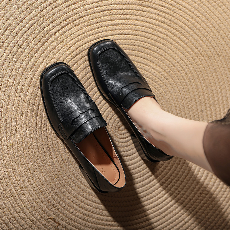 Black Women's Loafers, New Autumn And Winter Vintage Soft Shoes, Can Be Worn With The Up Or Down, College Style Slip-on_vogvips.com