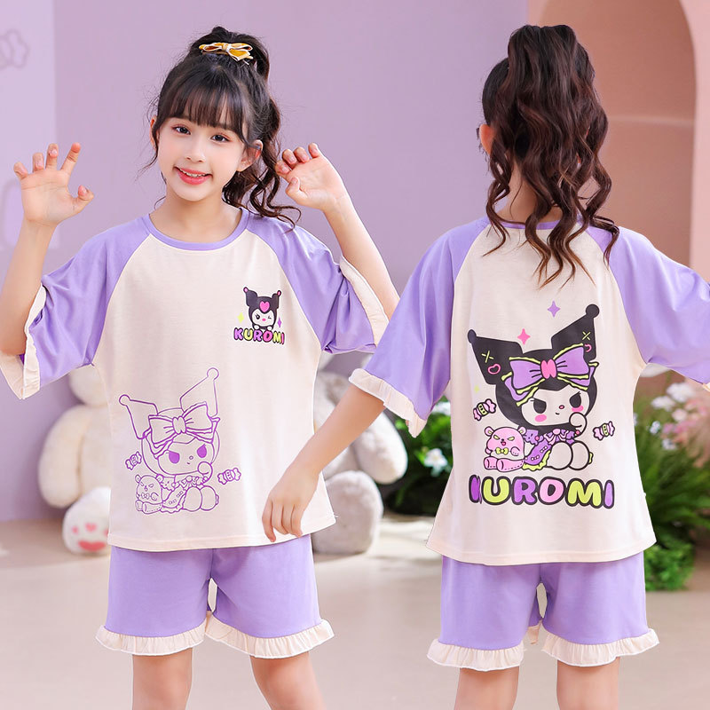 Pijamas de algodón para niños de verano delgado set de mangas cortas para niñas bebés niños de dibujos animados ropa para el hogar