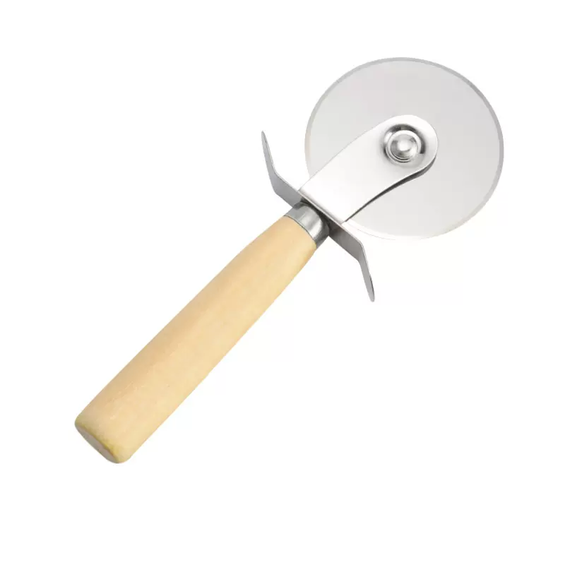 跨境现货 不锈钢木柄介饼刀圆形滚轮披萨刀披萨切蛋糕介饼器
