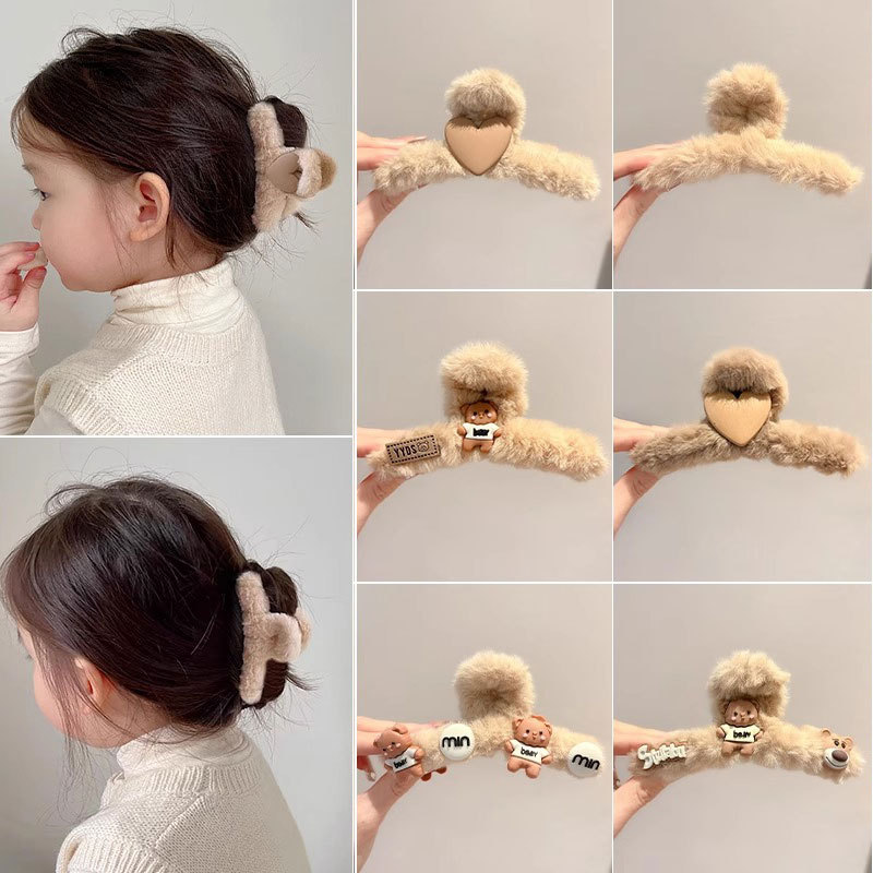 Clip de pelo coreano de peluche de invierno de cabeza de mujer gran clip de tiburón de caño y invierno clip de cabello de café clip de cabeza
