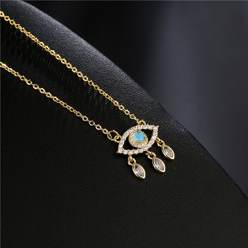 Aogu Cross-Border Supply Amazon Hot Sale Copper Micro Inlaid Zircon Ornament Gold Small Eye Pendant 