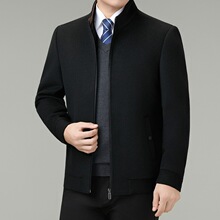 品牌高档羊毛大衣时尚男装中老年爸爸休闲双面呢夹克大码立领外套