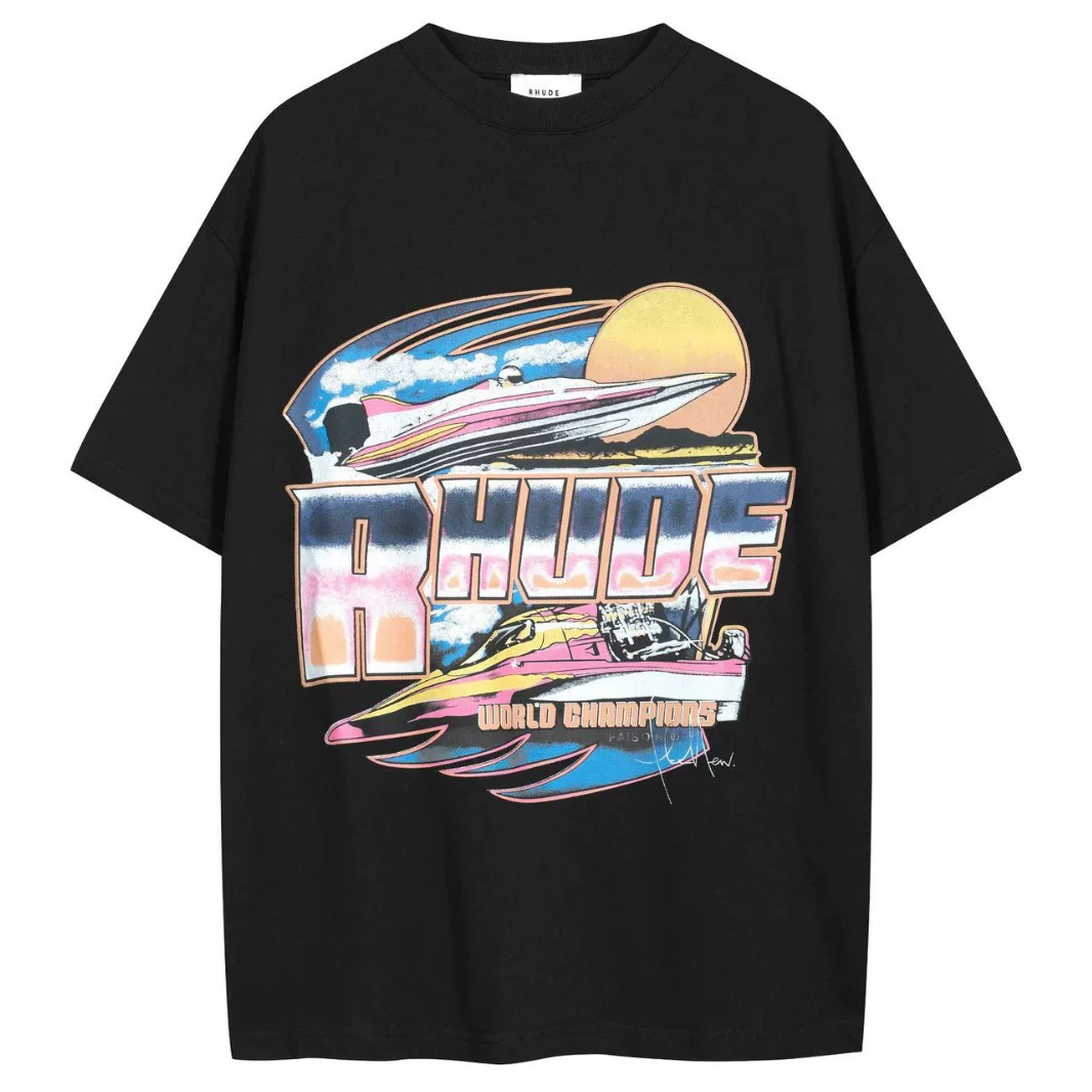 Trendy Short-Sleeve Collection RH Letter Print Unisex High-Street T-Shirt Casual Loose Fit Couple Half-Sleeve