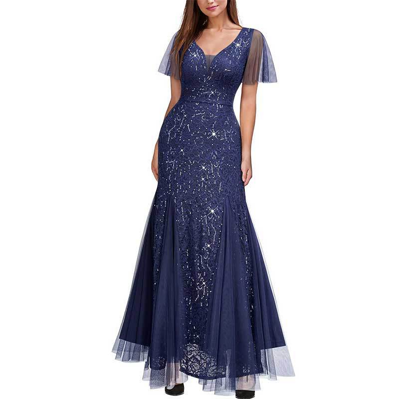 Amazon Cross-Border Ebay Sequin Dress Gatsby Retro Lace Dress Plus Size Banquet Party Dress