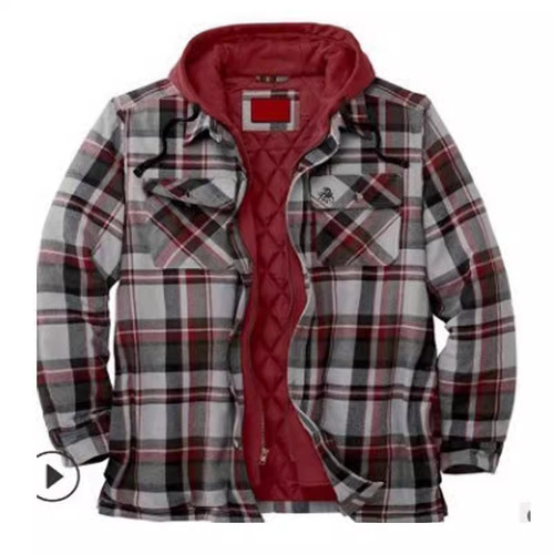 Amazon Bestseller Men's Autumn/Winter Thickened Cotton Jacket, Plaid Long-Sleeved Loose Hooded Jacket—In Stock