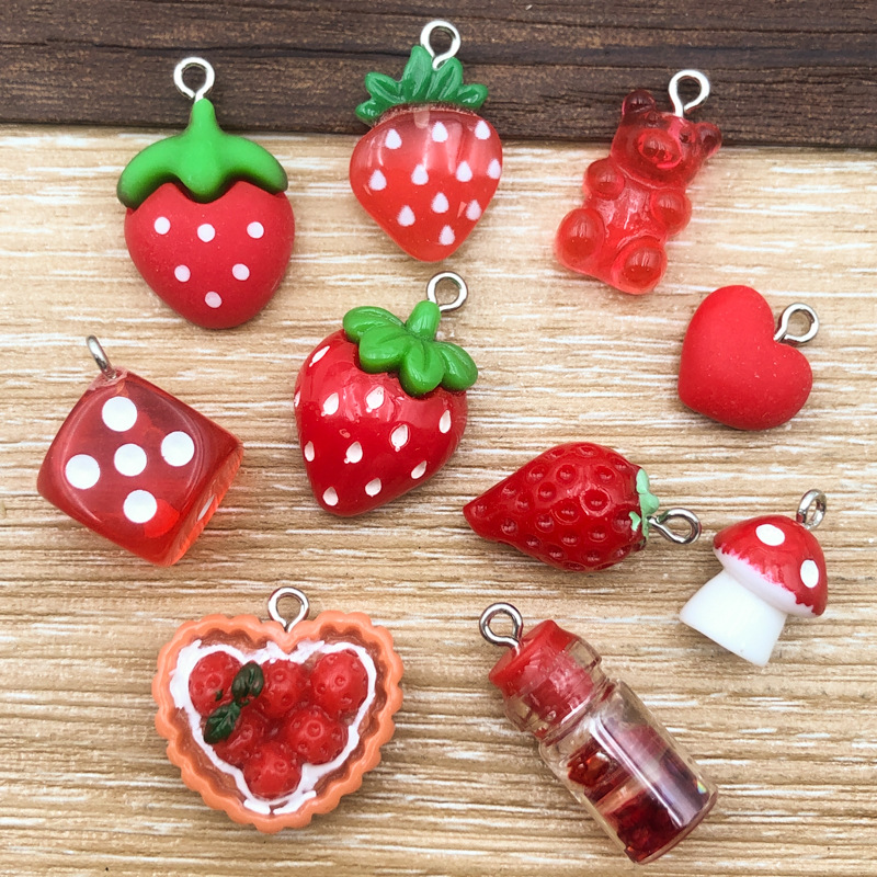 2g Weight Pendant Jewelry Making Type DIY Ornament Accessories Classification 10 Models Per Model 1, 10/Pack Quantity Resin Material Strawberry, Mushroom Pattern All Seasons Season Epoxy Design Cute Style 10 Models Per Model 1, 10/Pack Resin Strawberry Mushroom Pendant 8