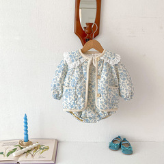 Baby Girl's Korean Style Winter and Autumn Suit Set, Newborn Baby Outwear, Korean Version, Fleece-lined, Cotton Padded, Cozy and New for Fall and Winter