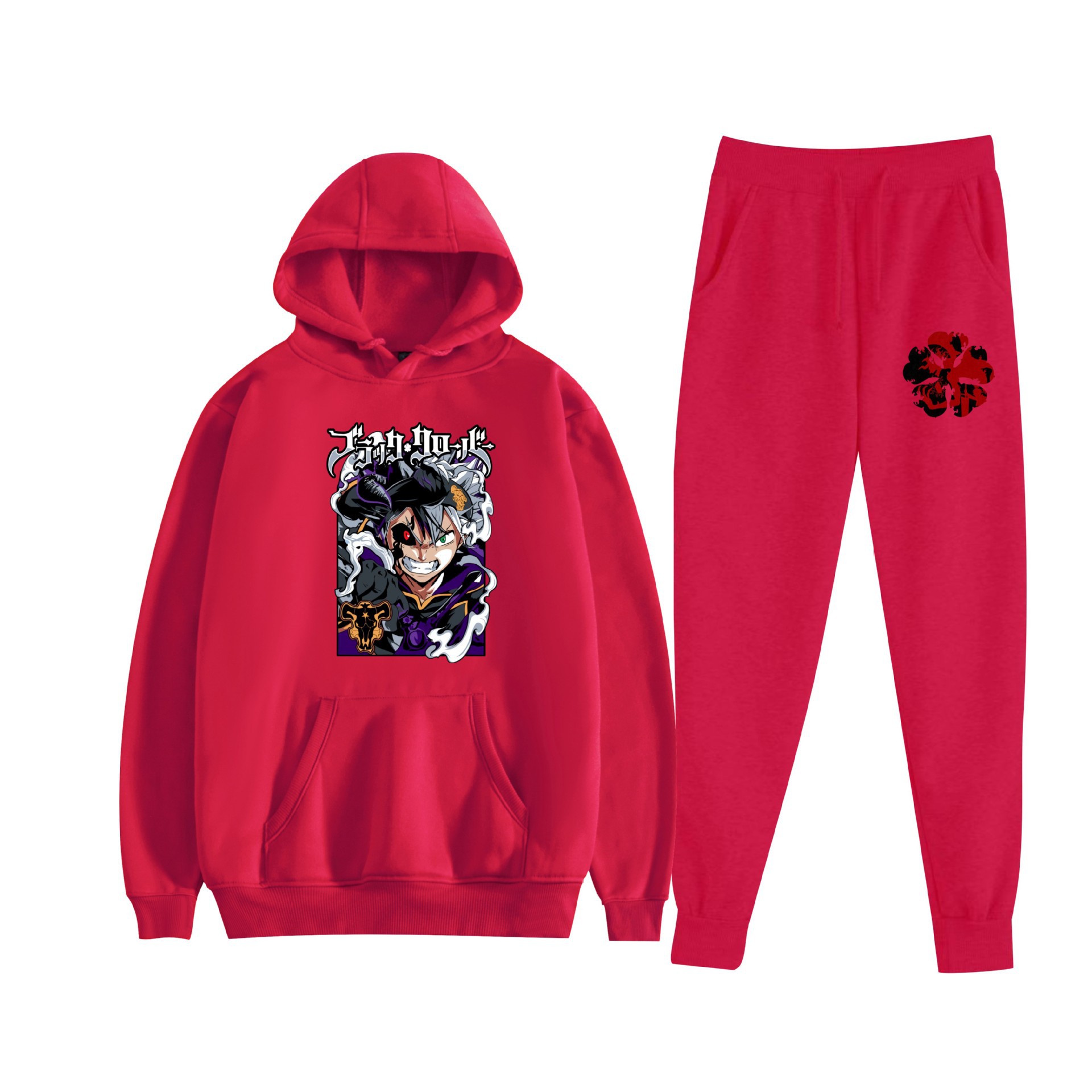 Europa y América otoño e invierno negro trébol de cuatro hojas periférico bidimensional hombres y mujeres deportes de ocio más suéter con capucha de terciopelo traje al por mayor