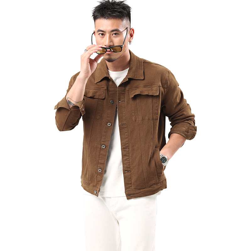 Men's Clothing 2024 new men's jacket autumn solid color simple cotton elastic slim denim jacket men's trend_voghion.com