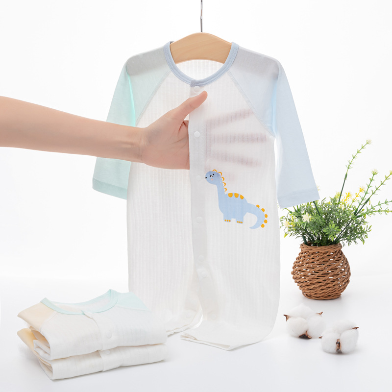 Baby Clothes Summer Thin Climbing Suit for Boys and Girls Baby's conjoined pajamas Newborn Pure Cotton Long Sleeve Air-conditioning Suit