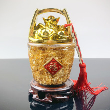 跨境 水晶金箔一桶金摆件创意家居招财中式工艺礼品批发