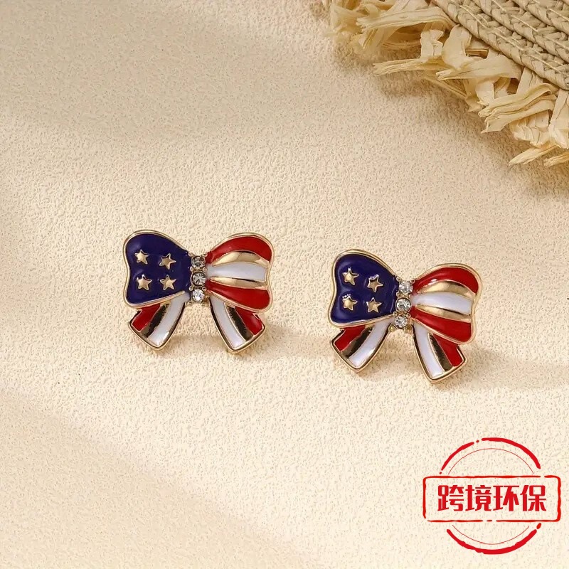Cross-border Explosions US Independence Day Bow Earrings Fashion European and American Style Super Flash Personality Party Ear Accessories Cross-border Explosions US Independence Day Bow Earrings Fashion European and American Style Super Flash Personality Party Ear Accessories