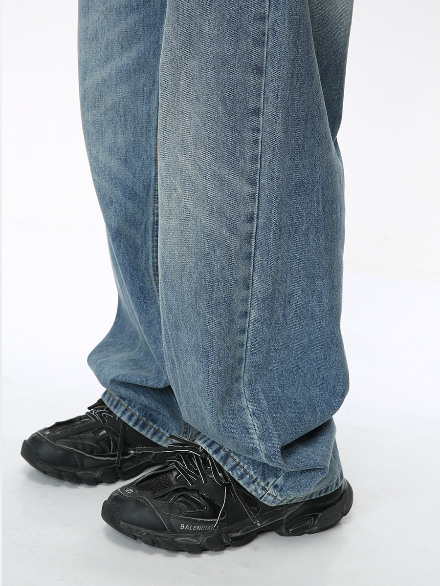 Ropa para hombre MTLCLOTHES | Vaqueros de pierna recta holgados, estilo coreano, desgastados, con efecto descolorido, para ir al trabajo y uso diario.