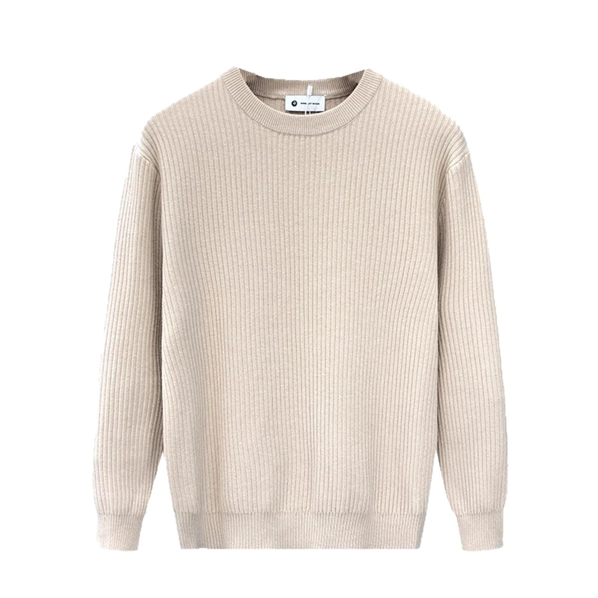 Dickes Herren-Basisschicht-Pullover, schlichtes Design, aprikosenfarben, vielseitige Innenschicht, hellgrau-weißer, trendiger Pullover_voghion.com