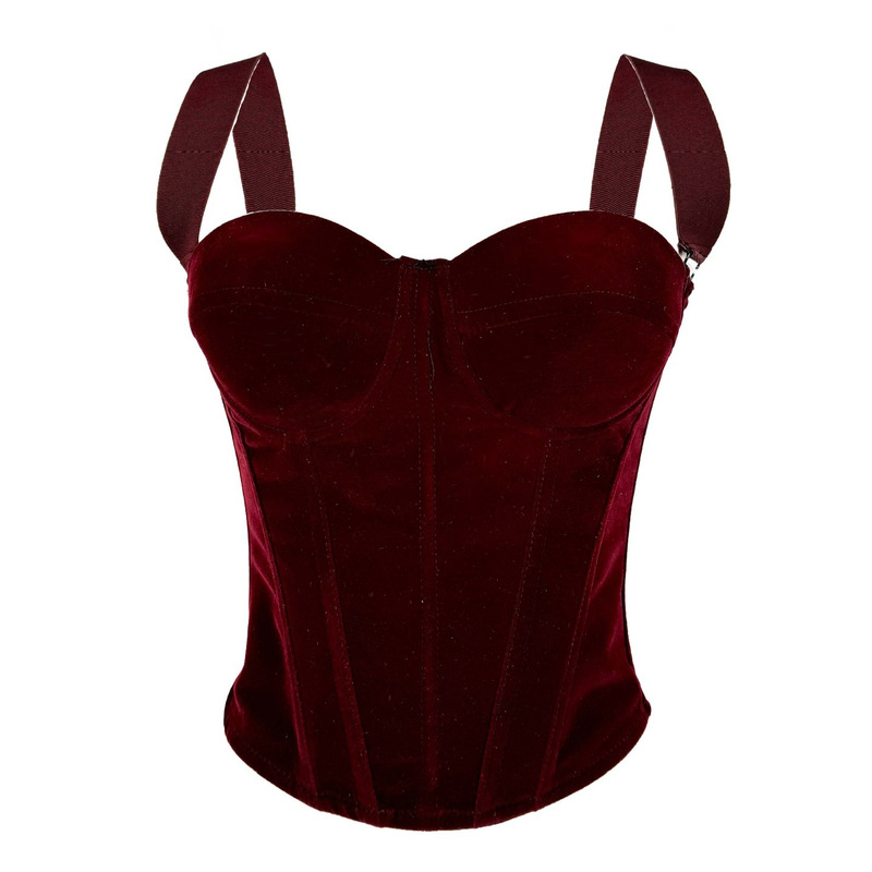 Cross-Border Supply Black Autumn and Winter Velvet Zipper Style High-End Shapewear Outerwear Fishbone Bra Camisole Cross-Border Supply Black Autumn and Winter Velvet Zipper Style High-End Shapewear Outerwear Fishbone Bra Camisole