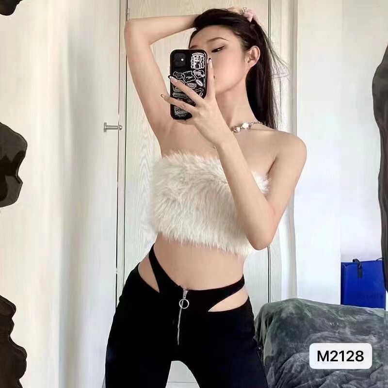 Real price good morning same style 2023 autumn and winter warm new design sexy hot girl strap stitching all-match tube top Real price good morning same style 2023 autumn and winter warm new design sexy hot girl strap stitching all-match tube top