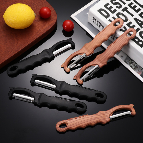 New Multifunctional Peeler with Wood-Rimmed Handle, Comfortable Grip, Household Kitchen Shredder and Orange Slicer, Kitchen Gadget