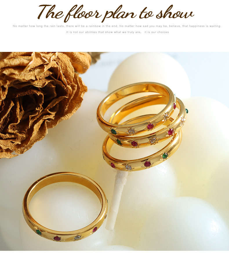 Fashion Circle Titanium Steel Rings Plating Zircon Stainless Steel Rings