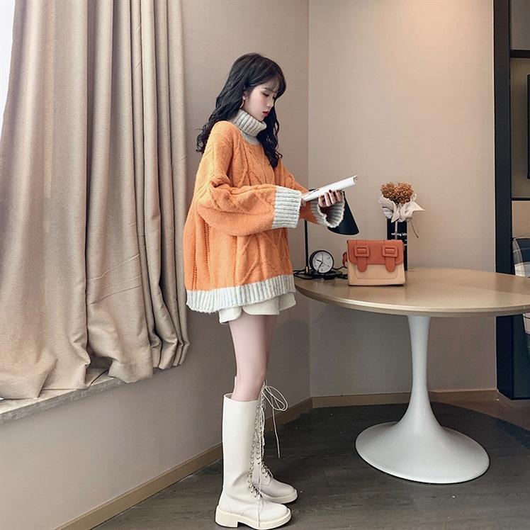 Loose Outer Wear High Collar Internet Celebrity Fashionable Age-Reducing Sweater Women's Autumn and Winter Lazy Style Sweet Knitted Top 2025 New Style