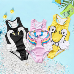 New Women's Children's One-piece Swimsuit, Comfortable Cartoon Lotus Edge Unicorn Sweet and Cute Children's Hot Spring Swimsuit