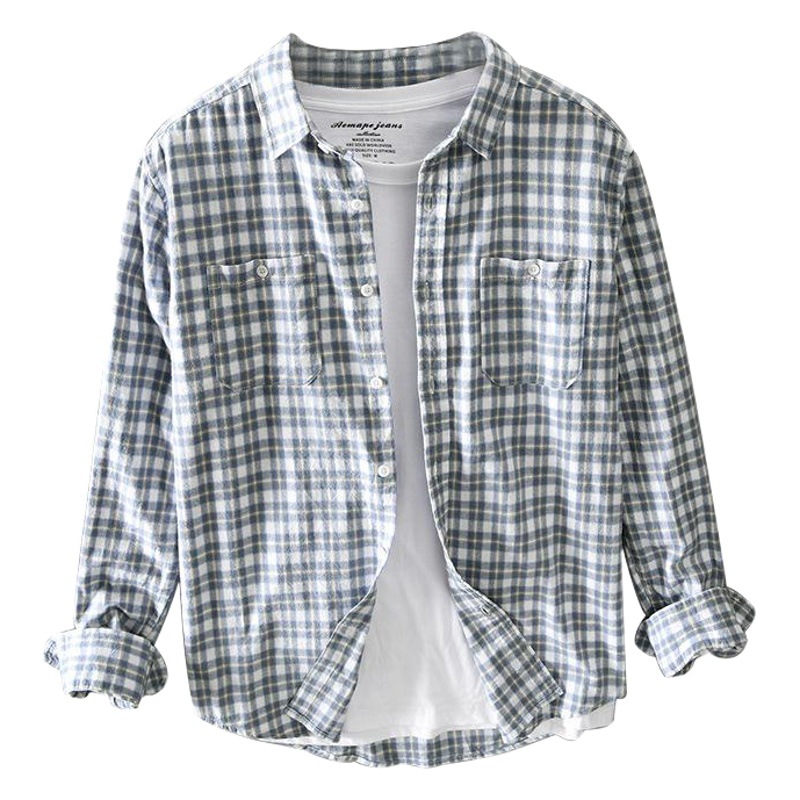 G208 Otoño e Invierno Camisa de algodón de manga larga a cuadros casual de los nuevos hombres entrega de una sola pieza