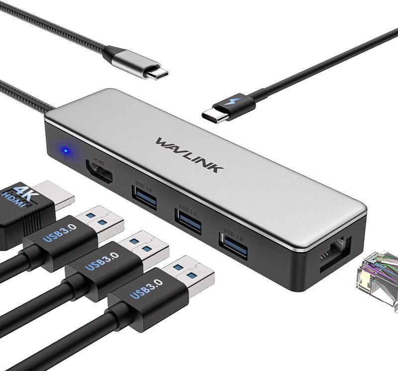 WAVLINK 6-in-1 Hub Supports 4k for MaCBook Pro/Air/Type C DeviCes