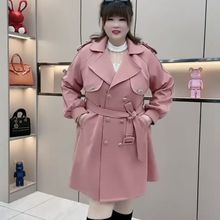 胖mm秋冬新款双排扣大码风衣女中长款宽松显瘦西装气质风衣外套