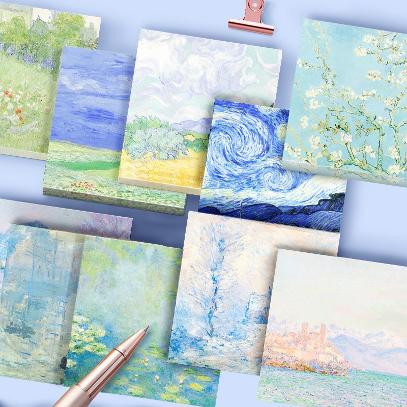 Monet and Van Gogh's famous paintings series note pad non-adhesive handbook material paper message memo retro style