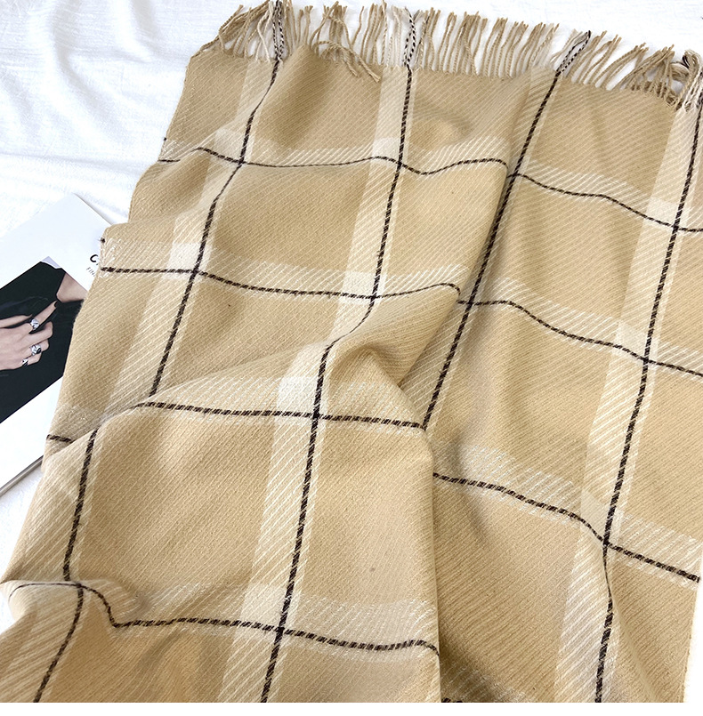 250g Weight Scarf Classification Holiday, Street Occasion Imitation cashmere Material Plaid Pattern Autumn&Winter Season Women's Gender Tassel Design Basic, Classic Style Style Women's Basic Classic Style Plaid Imitation Cashmere Tassel Scarf 27