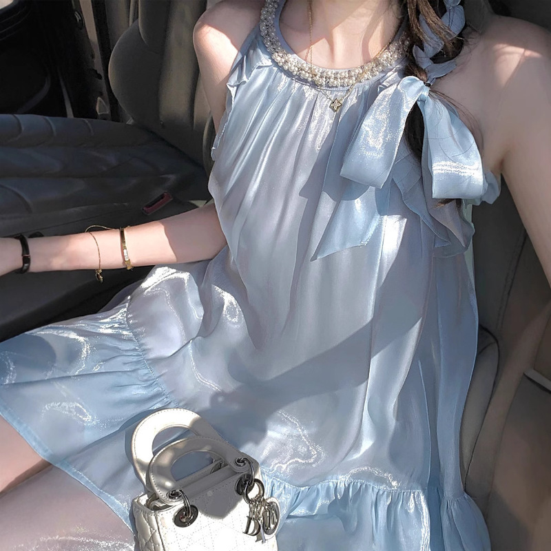 Vacation Style Seaside Mermaid Ji Neck Doll Dress Women's New Summer Daughter Elegant High-end Exquisite Dress