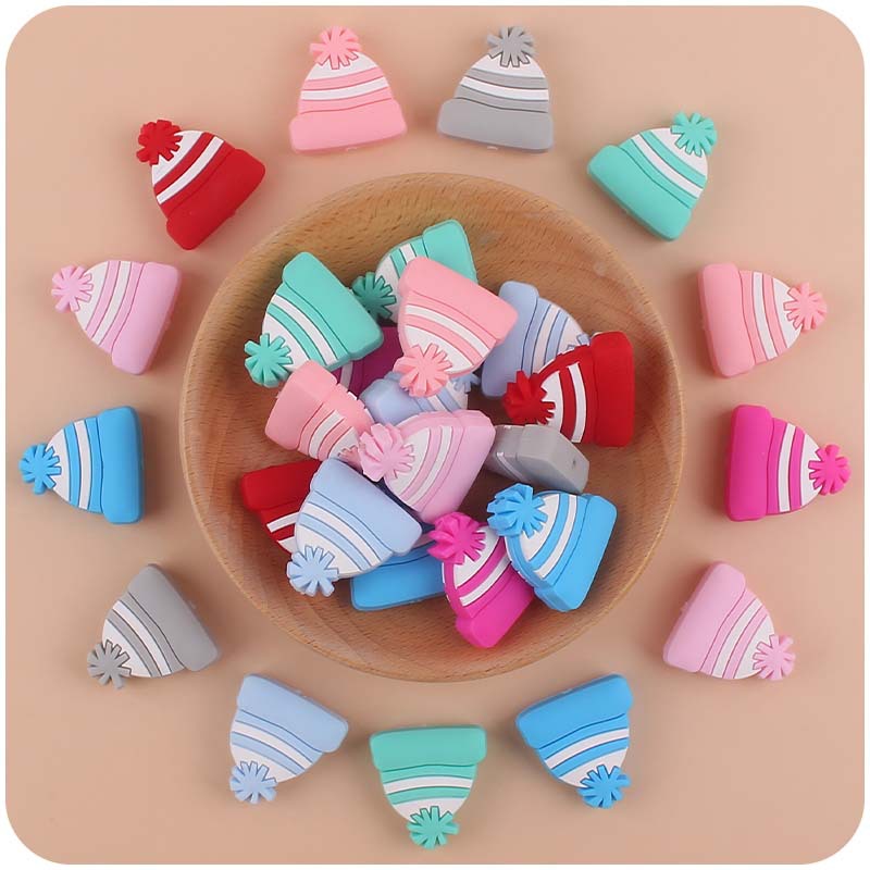 Suministros para bebés de dibujos animados de silicona de Navidad sombrero mordedor cuentas creativas DIY bebé molar Cadena de pezón cadena anti-caída Accesorios