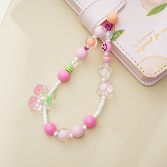ins韓風雙粉櫻桃愛心粉珠手鍊適用手機殼網紅防丟掛繩掛飾