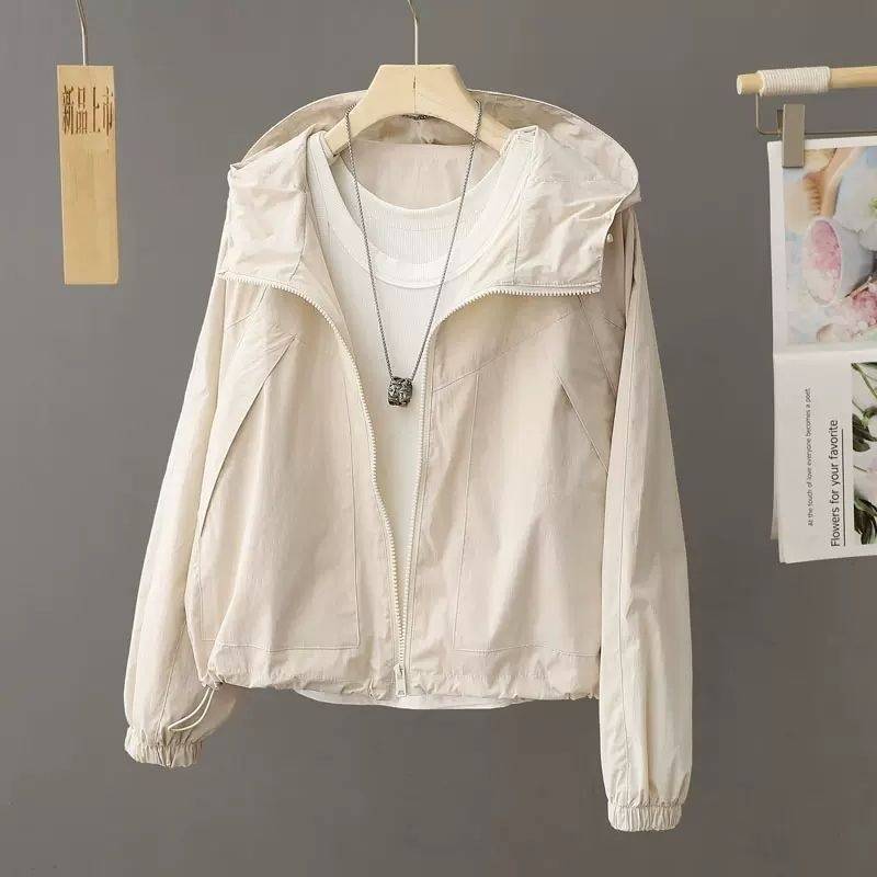 Light-Colored Sun Protection Jacket for Women 2026 Spring Summer Autumn New European Style Lightweight Windbreaker Casual Short Windbreaker Jacket Top
