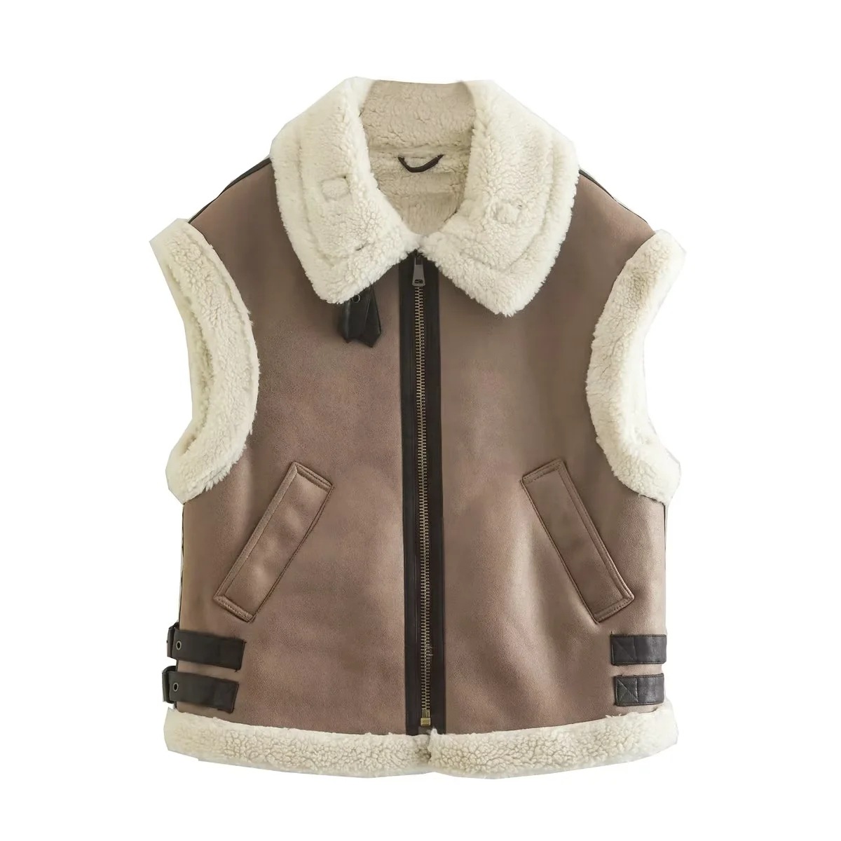Y2K nuovo da donna in pelliccia integrata in pile senza maniche gilet in cotone giacca top_voghion.com