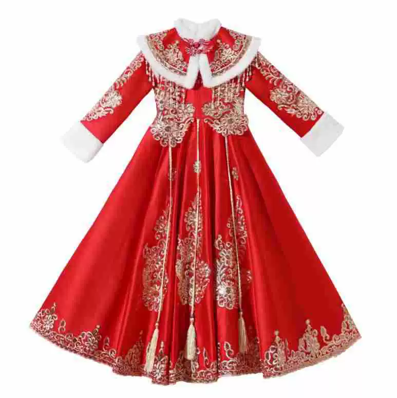 Теплый детский Ханьфу, красное платье, юбка, китайский стиль