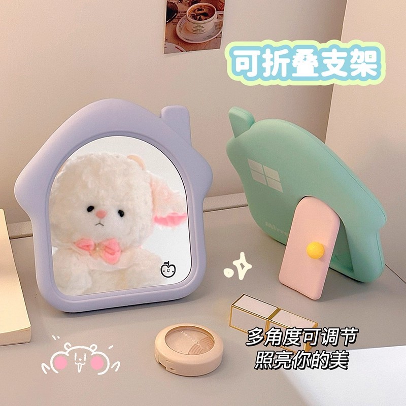 Espejo de maquillaje de contraste encantador escritorio de escritorio pequeña casa princesa espejo de dormitorio de estudiantes de maquillaje espejo de niña