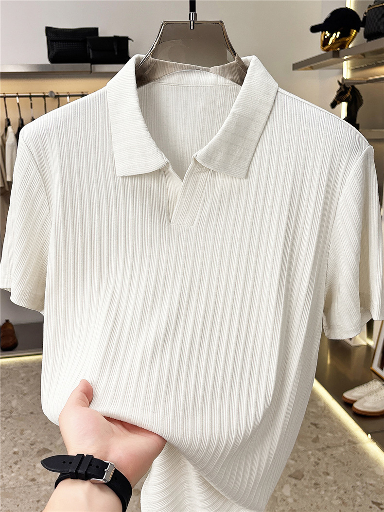 Men's Seagull Collar Short Sleeve Polo Shirt, Lightweight Quick-Dry Stretch Fabric, Unique Asymmetrical Design, Comfort-Fit Casual Top_viptrois.com