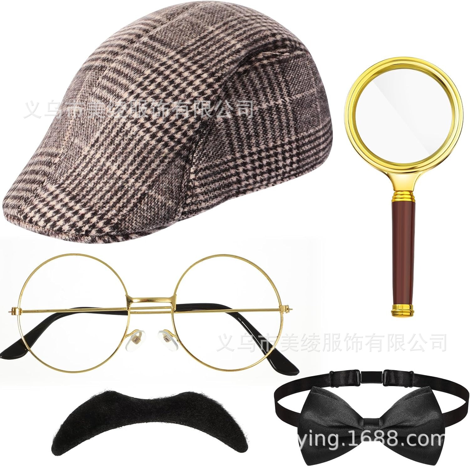 1920s Retro Hat Men's Dress Up Prom Party Hat Pipe Pocket Watch Strap Holmes suit