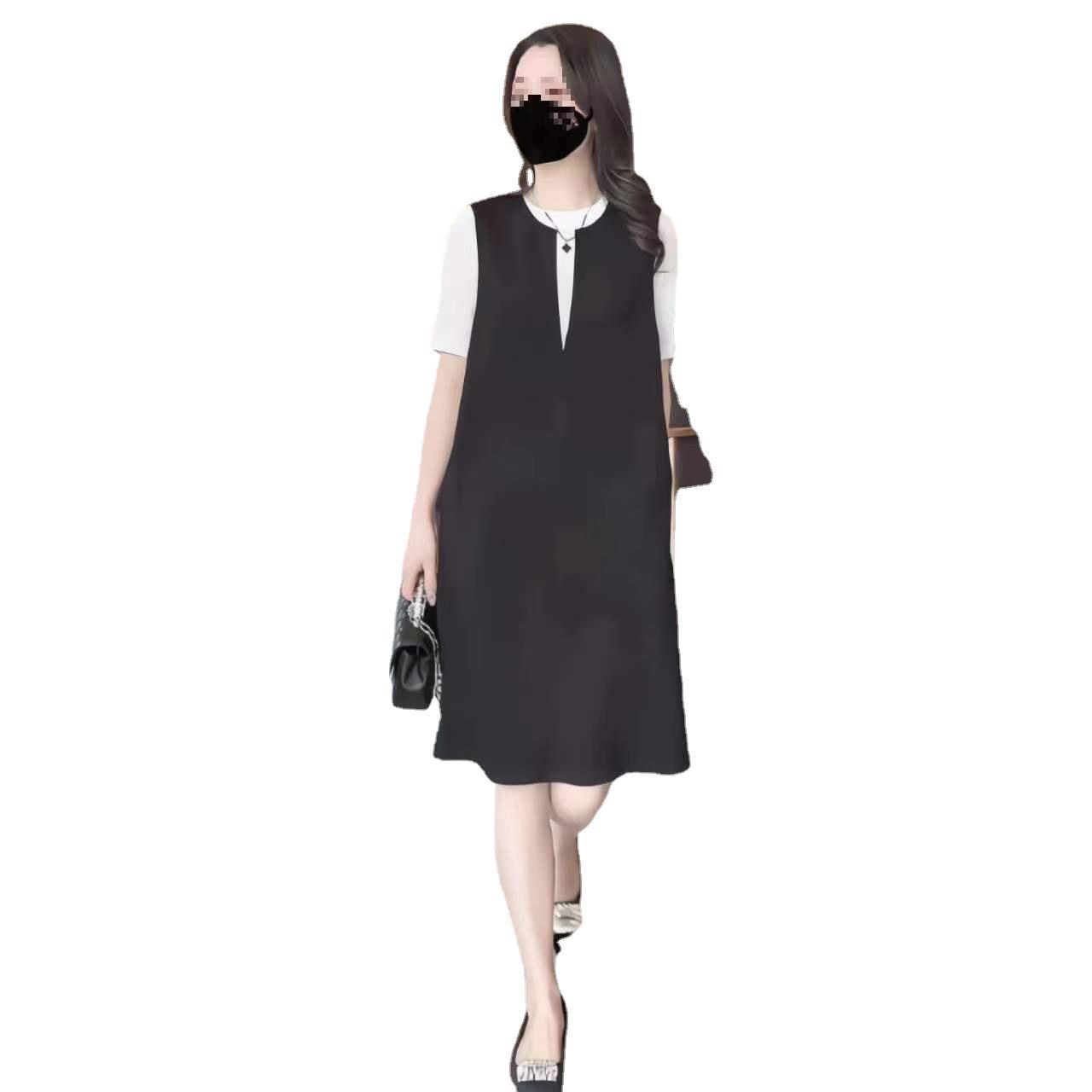 심플 패션 블랙 빅 스커트 여성의 2024 봄과 여름 새로운 느슨한 슬림 벨리 커버 중간 길이 올 매치 스커트