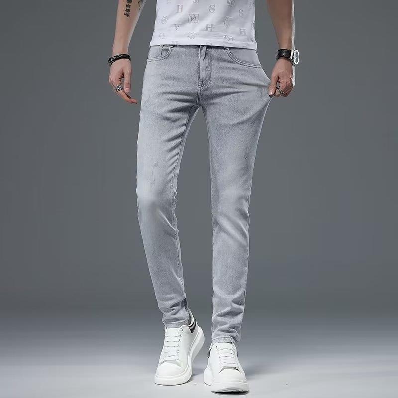 Trendy new slim fit skinny washed mid-waist trousers jeans youth Popular micro elastic summer trendy artistic men