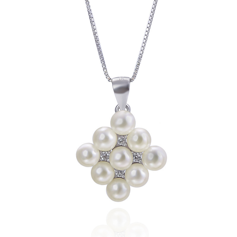 Jiaojiao amor S925 plata esterlina colgante de diamantes para mujeres europeas y americanas estilo cadena de clavícula moda collar de perlas al por mayor