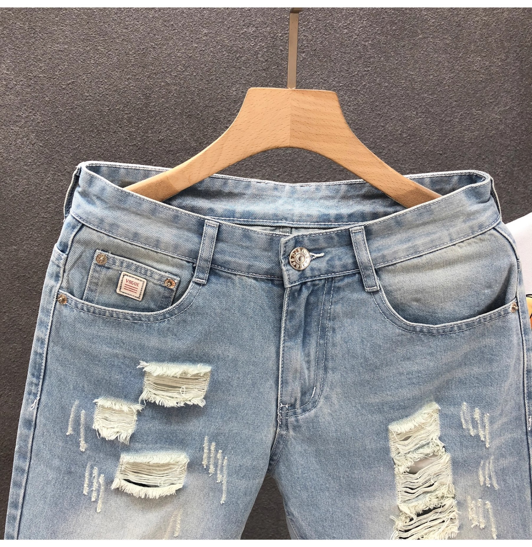 Men's Loose Fit Color Block Embroidered Denim Shorts Casual Retro American Style Trendy Five Point Summer Pants_mkmklike.com