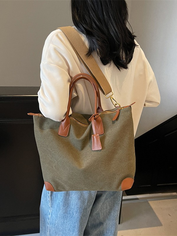 Bolso Tote a juego de color de lona nuevo transfronterizo para mujer 2025 bolso de mensajero de viaje de ocio de gran capacidad retro