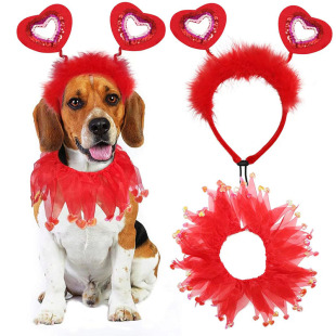 Dog Valentine's Day Costume Heart-Shaped Dog Headband Dog Pouchy Dress Costume Red Holiday Valentine's Day Party Accessories